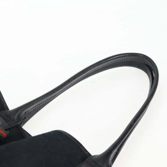GUCCI GG Canvas Web Sherry Line Pretty Tote Bag Black Gold 163805 Auth 131957V - Picture 9 of 16
